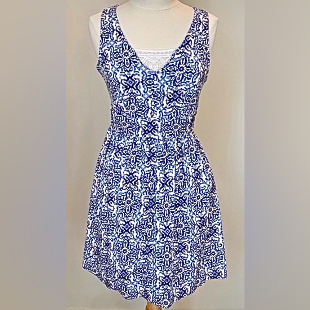 Milly For Design Nation Blue White Floral SZ 8 Preppy Chic Country Club Dress